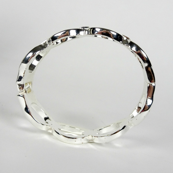 Silvertone Crystal Hinge Cuff Bangle Bracelet - Picture 5 of 5
